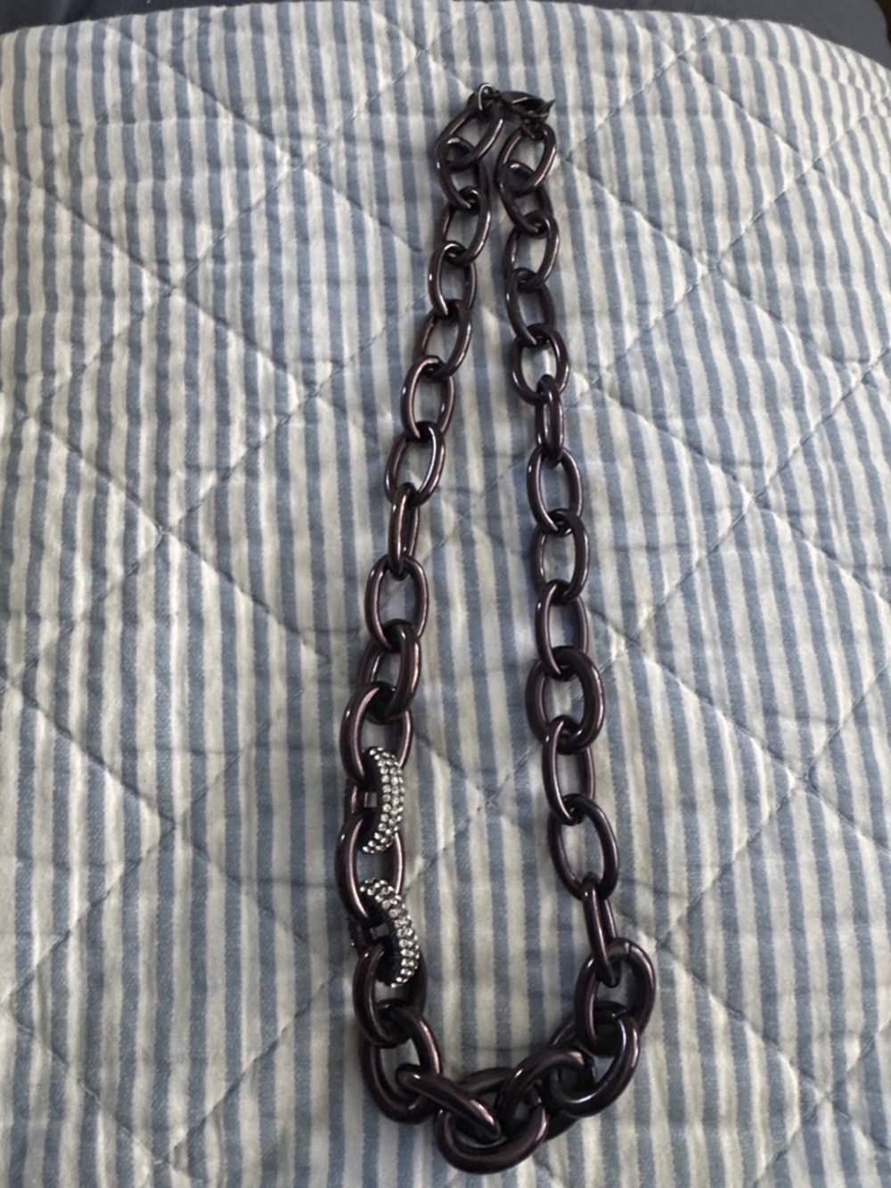 LOFT Deep Plum Chunky Chain Necklace with Rhinestone Accent